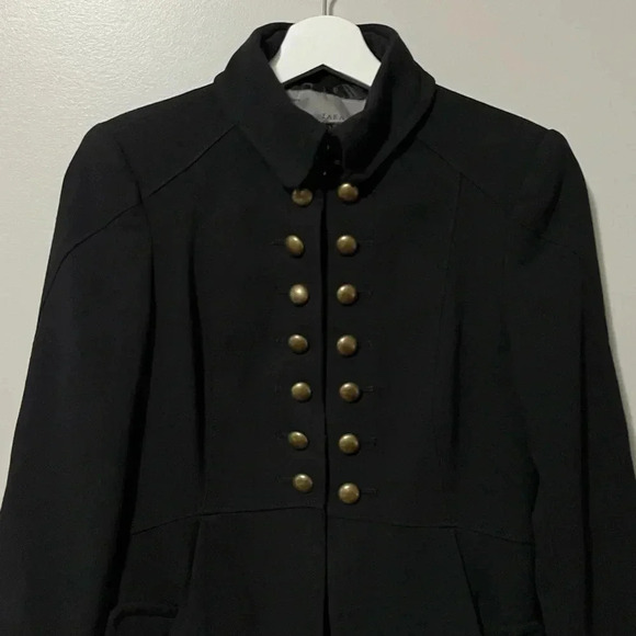 Zara Military Style High Collar Peacoat Black - Picture 3 of 11